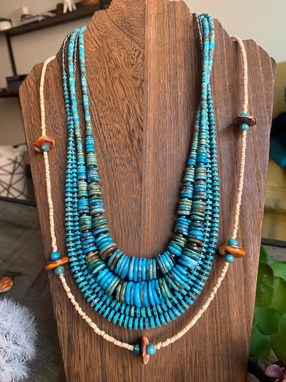 22 inch graduated turquoise necklace - tri-color