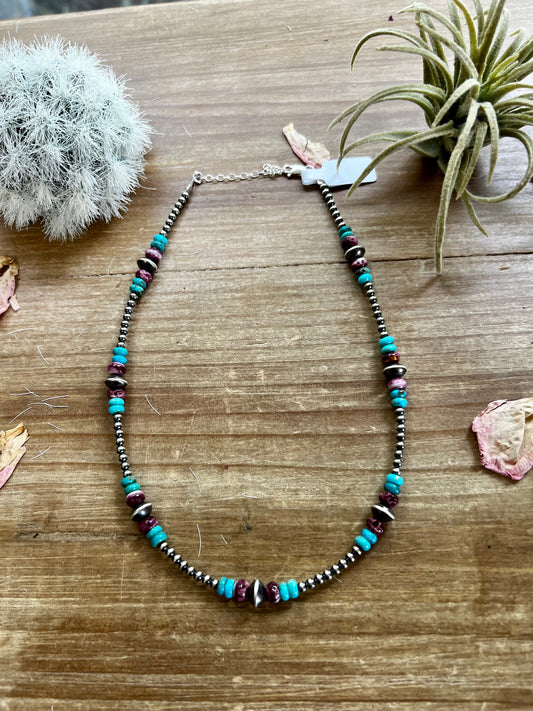 Navajo choker with real turquoise and purple spiny oyster