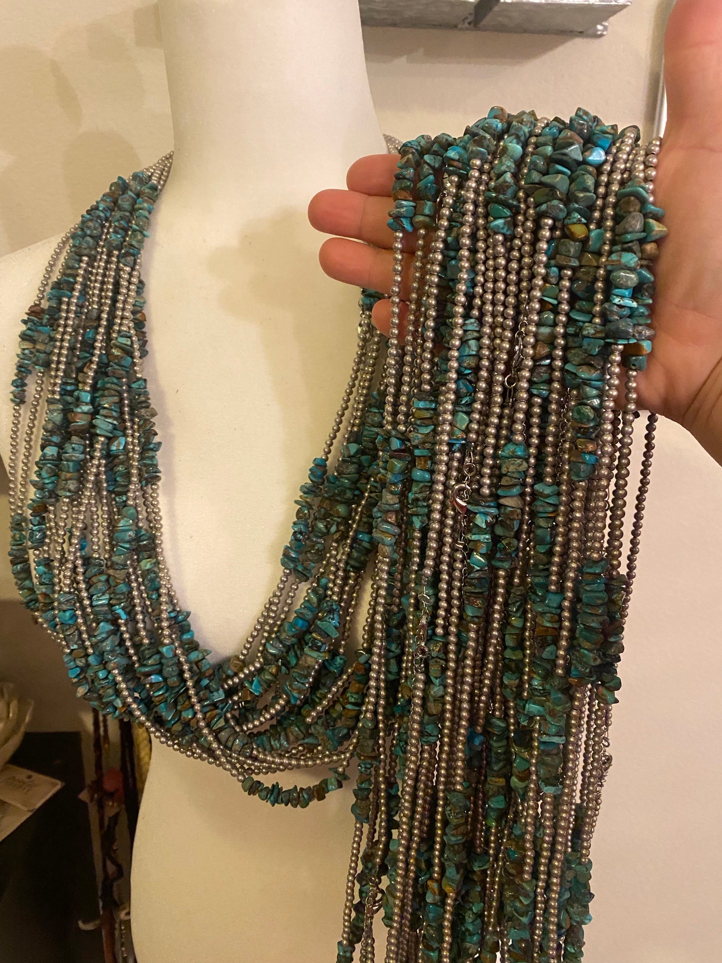 30 inch long real blue turquoise necklace