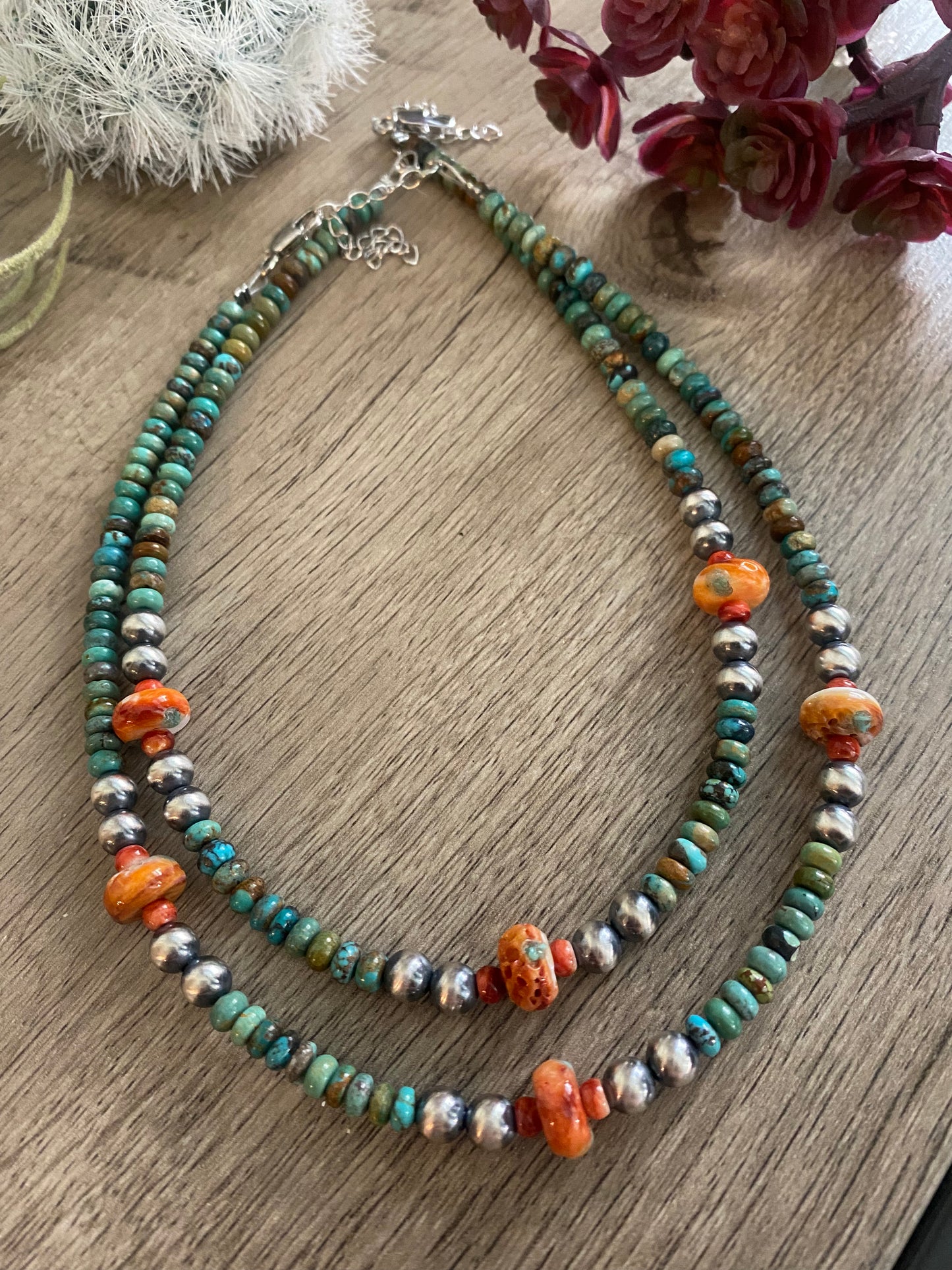 Rondelle turquoise and 6 mm navajo pearl