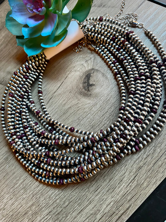 4 mm Navajo choker with purple spiny oyster - spring