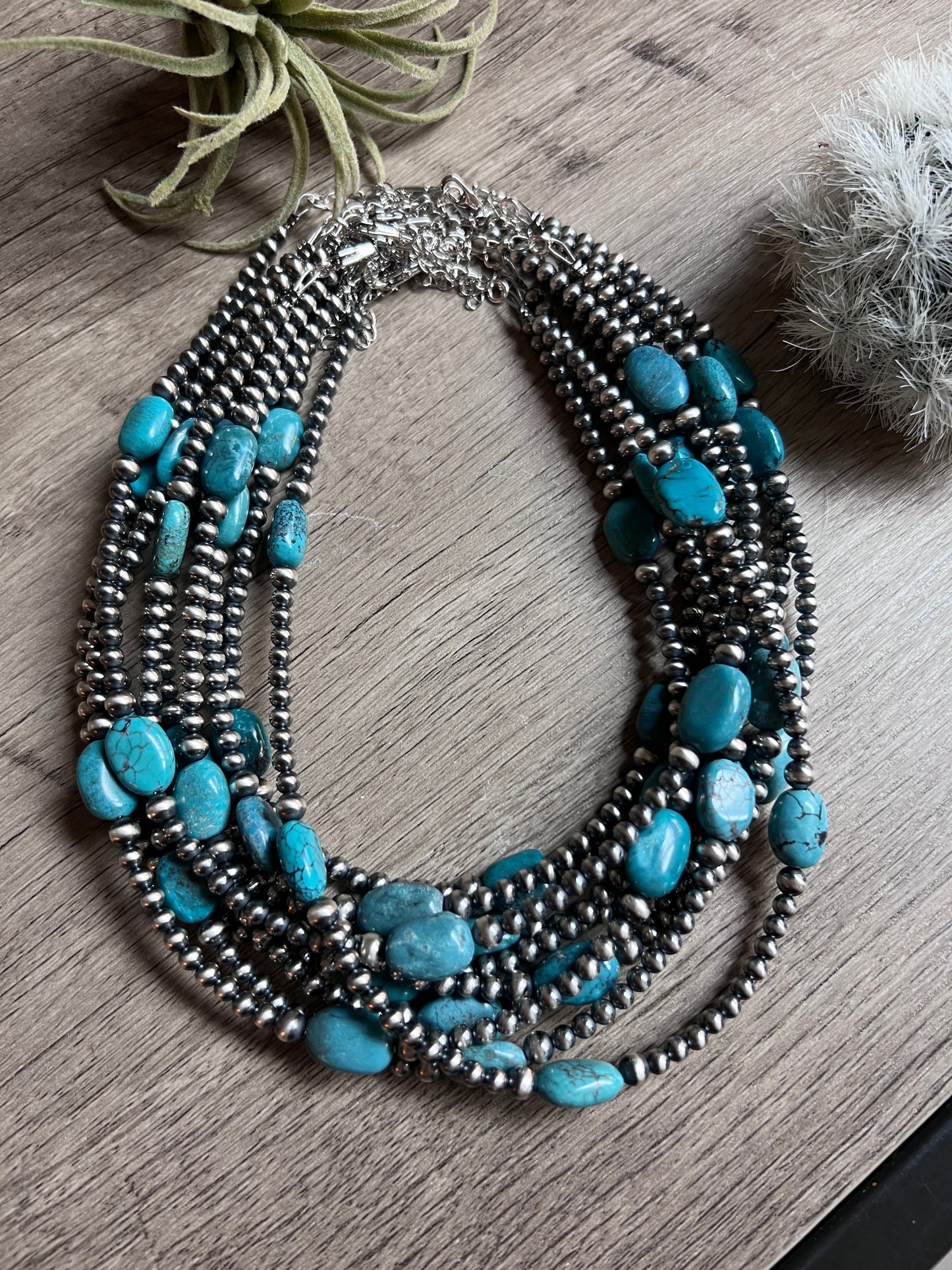 5 turquoise choker and Navajo pearls