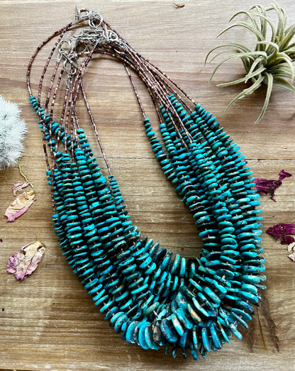Graduated turquoise long necklace and shell 22 inch