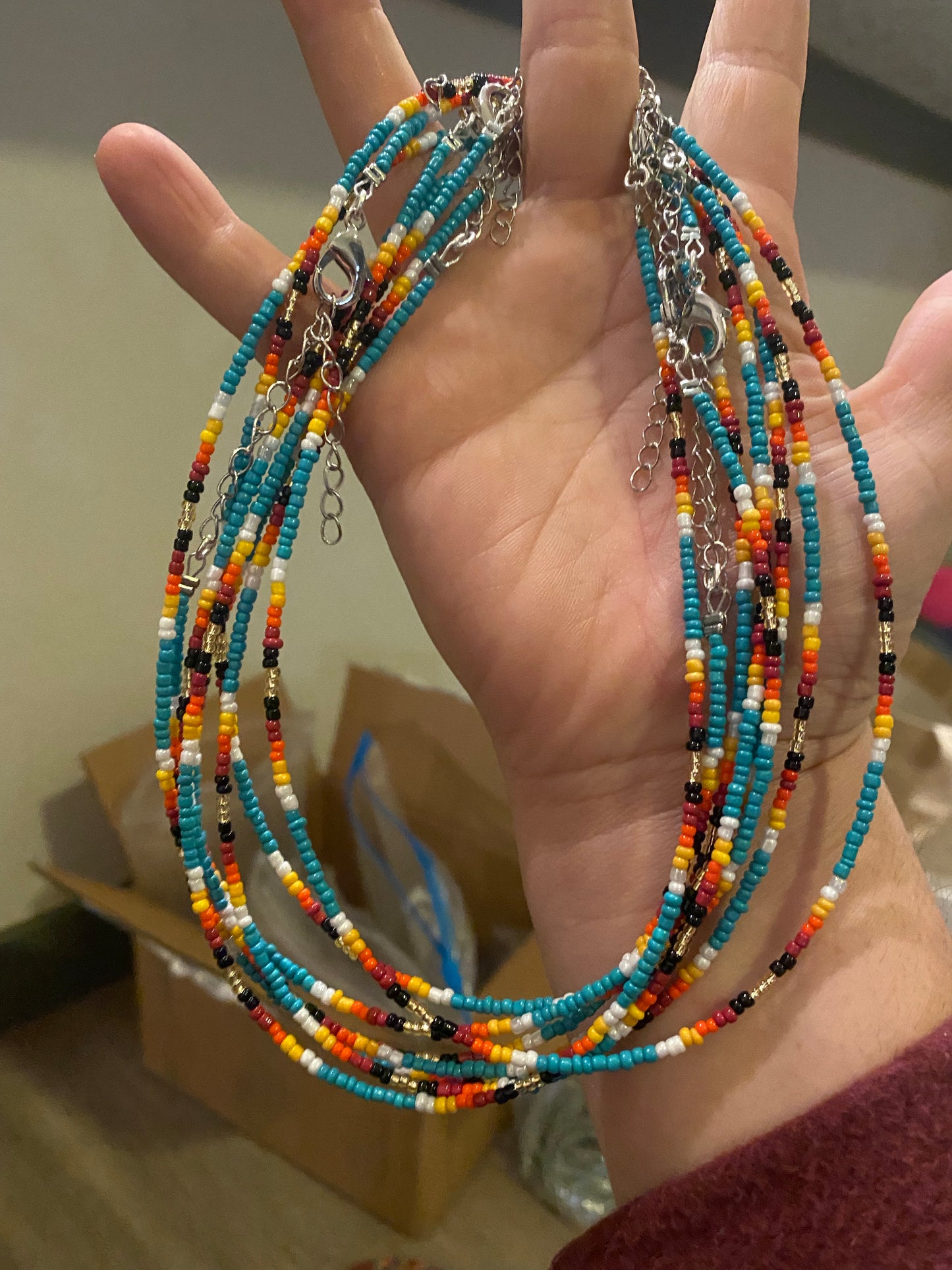 Turquoise sarape choker seed beads