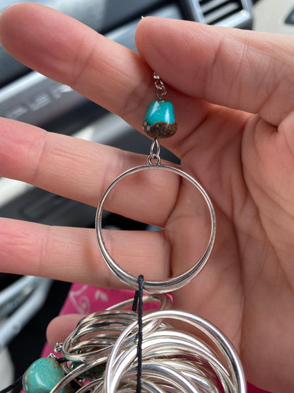 Turquoise stone and silver mini hoop
