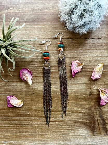Fall earrings chic dangle - real turquoise