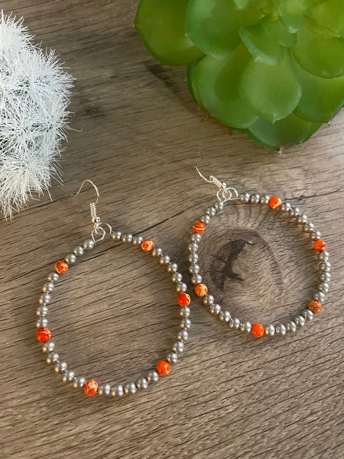 Silver plated hoop earrings - a little bit of orange
