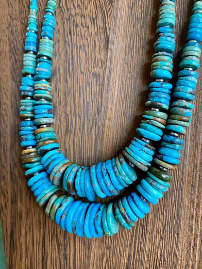22 inch graduated turquoise necklace - tri-color