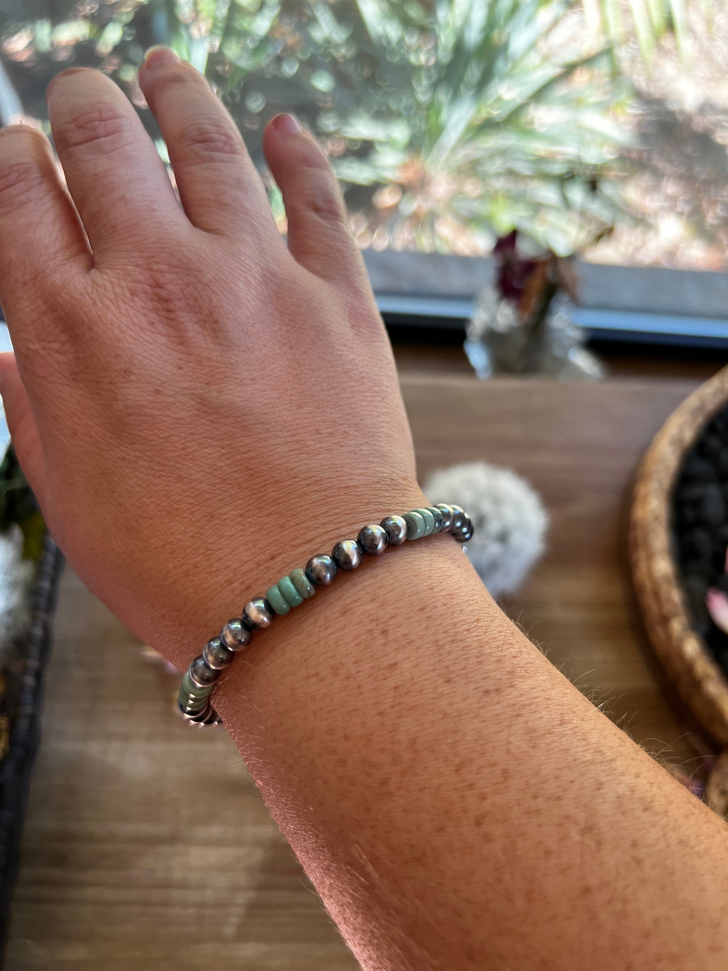 6 mm Navajos bracelet with real turquoise