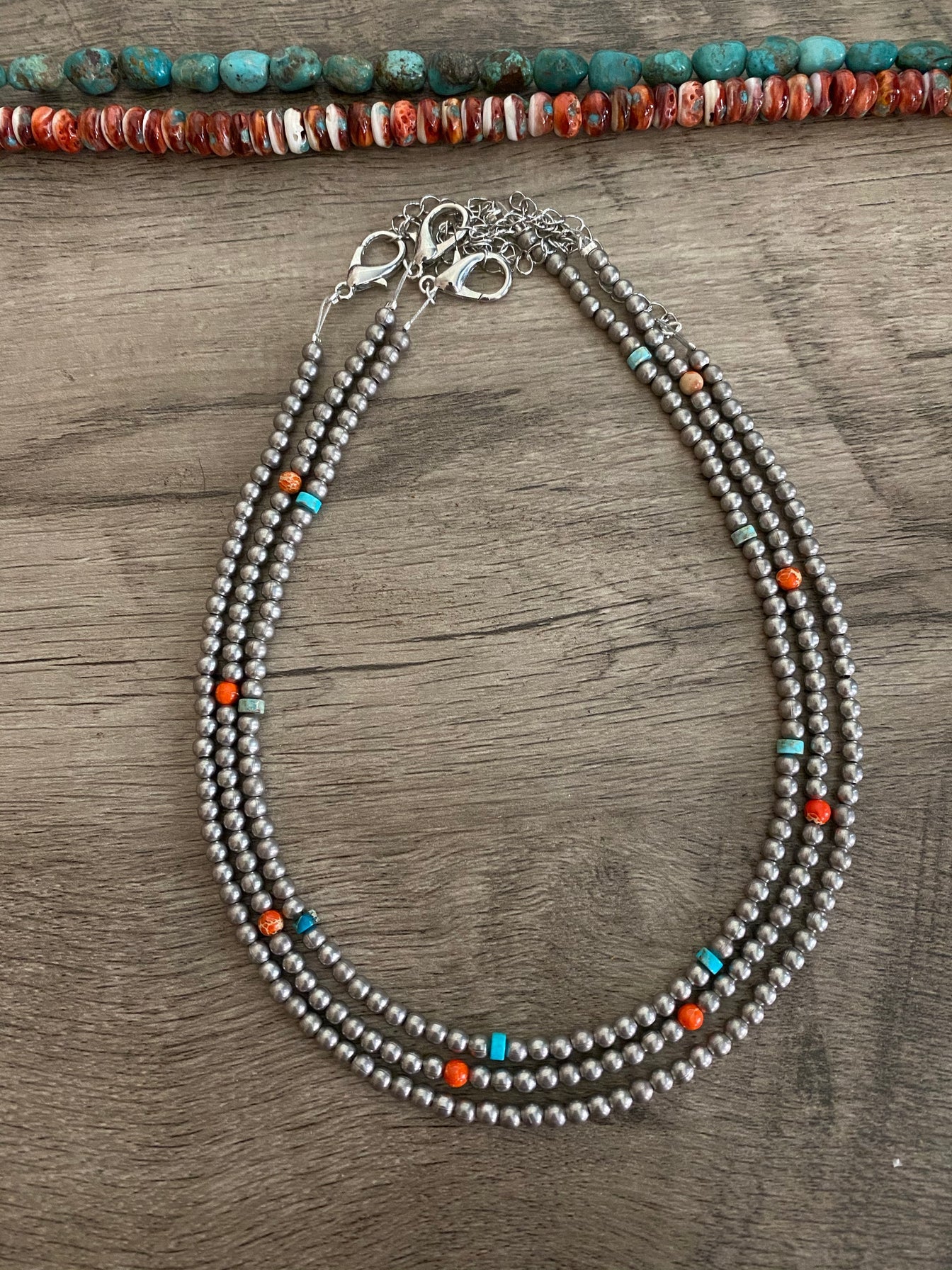 4 mm silver plated and composite turquoise
