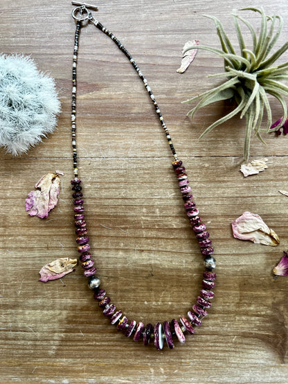 22 inch graduated purple spiny oyster with Navajo pearl