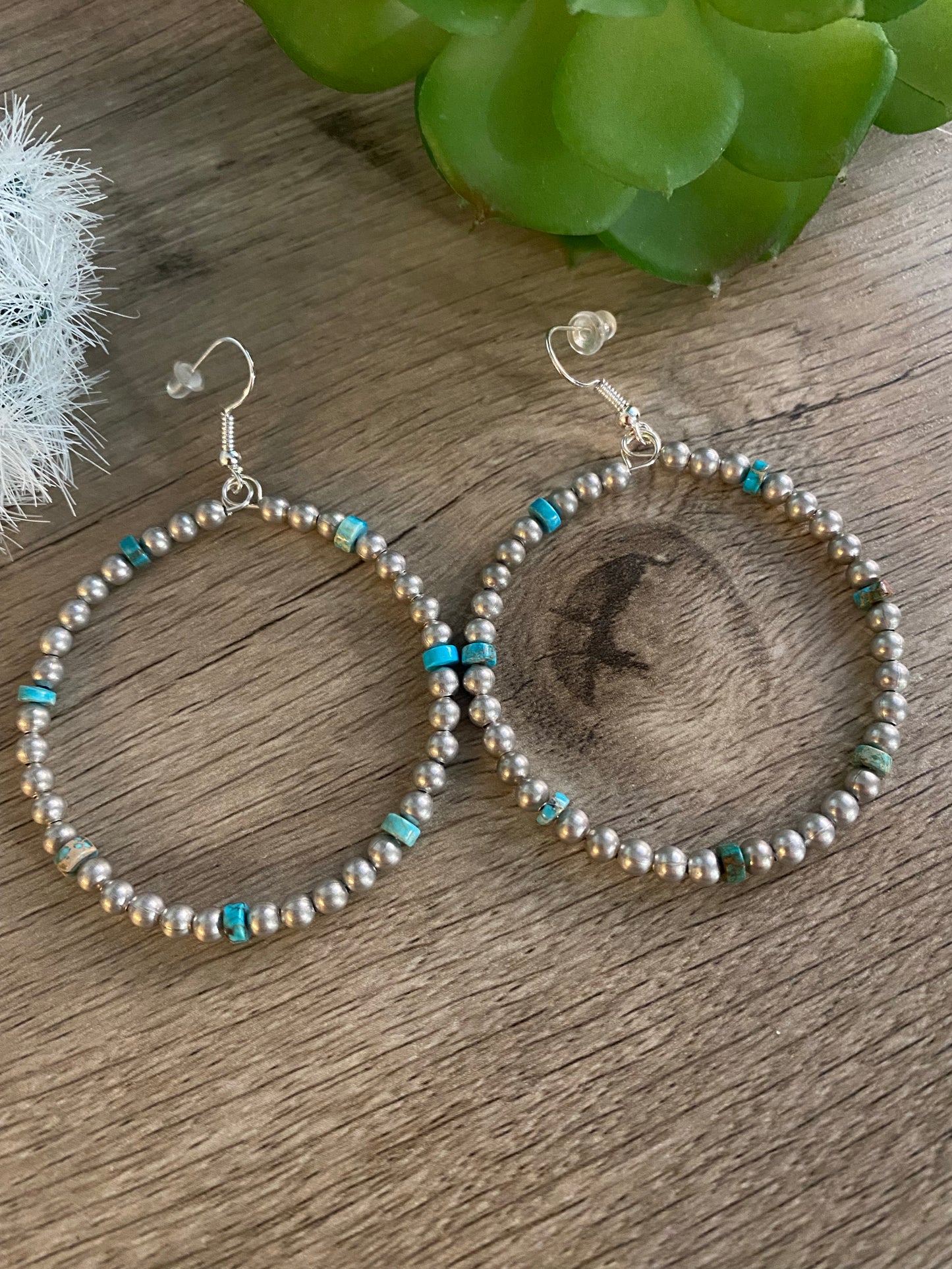 Silver plated hoop earrings - A little bit if blue -