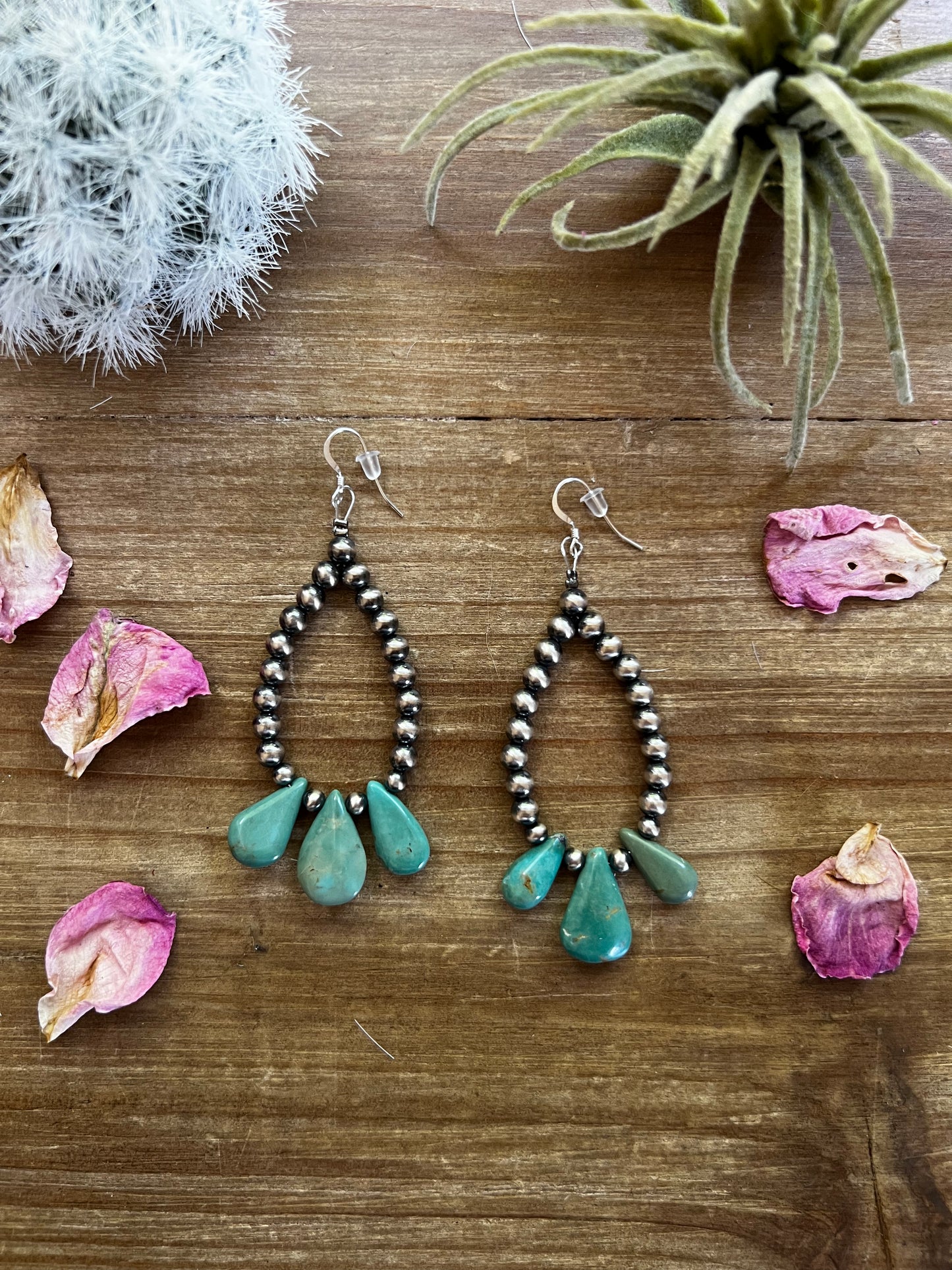 Teardrop turquoise and Navajo earrings - spring