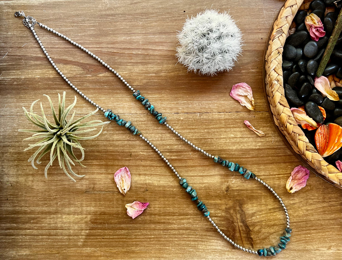 30 inch long real blue turquoise necklace